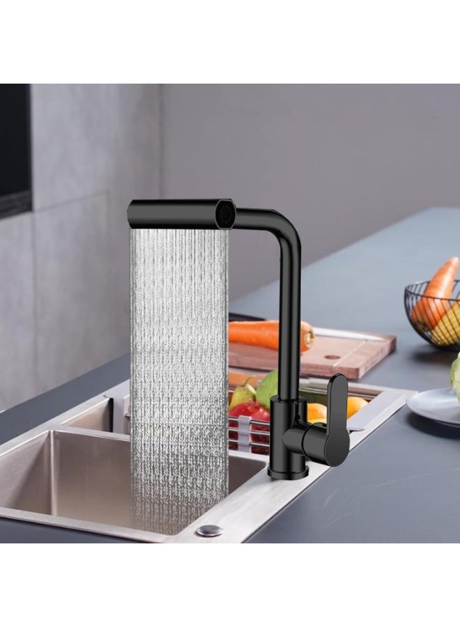 MIXDE Waterfall Kitchen Sink Tap with Pull Out Sprayer, 360° Swivel  Single Handle Matte Black Kitchen Faucet  Modern Stainless Steel 1 Hole Sink Mixer - Image 5